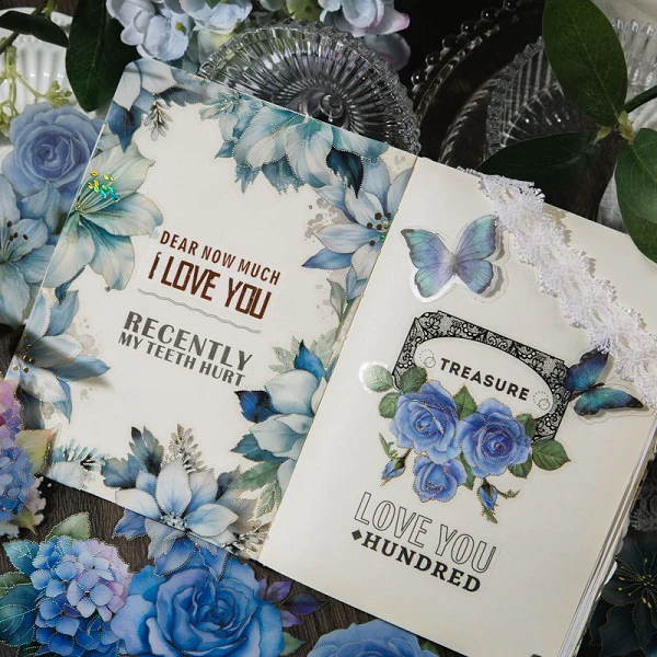 Blue Love Vintage Big Flower Stickers - Image 3
