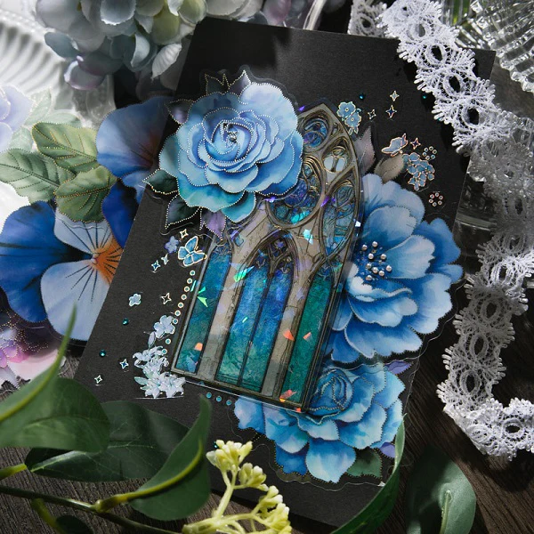 Blue Love Vintage Big Flower Stickers - Image 5