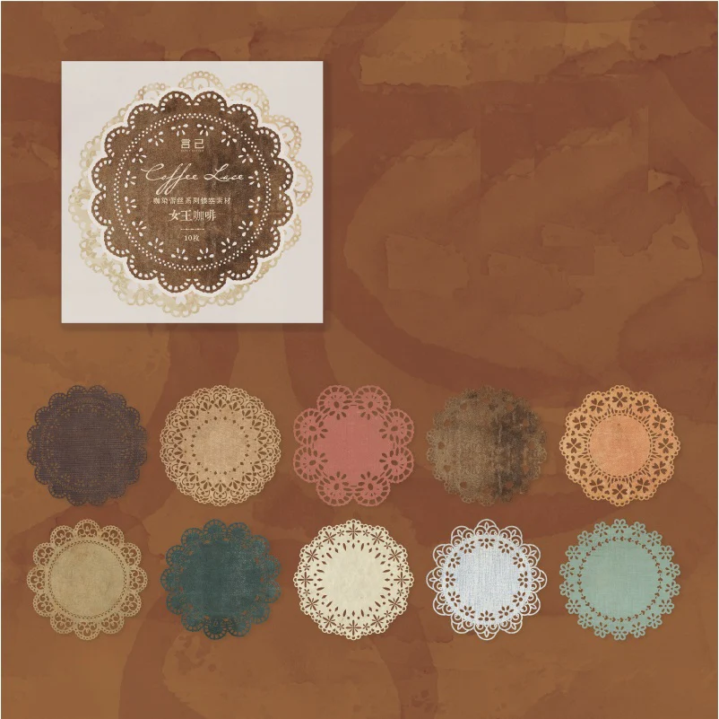 Vintage coffee dyed lace paper - Image 11
