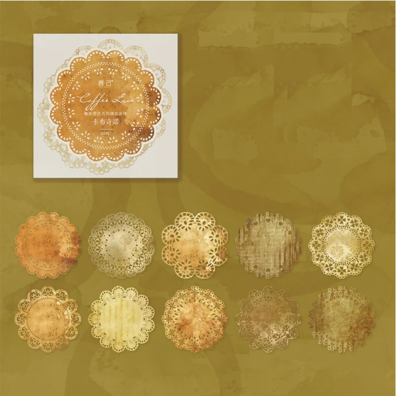 Vintage coffee dyed lace paper - Image 8