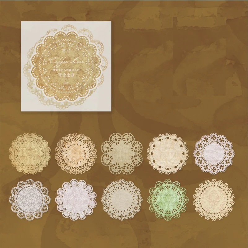 Vintage coffee dyed lace paper - Image 9